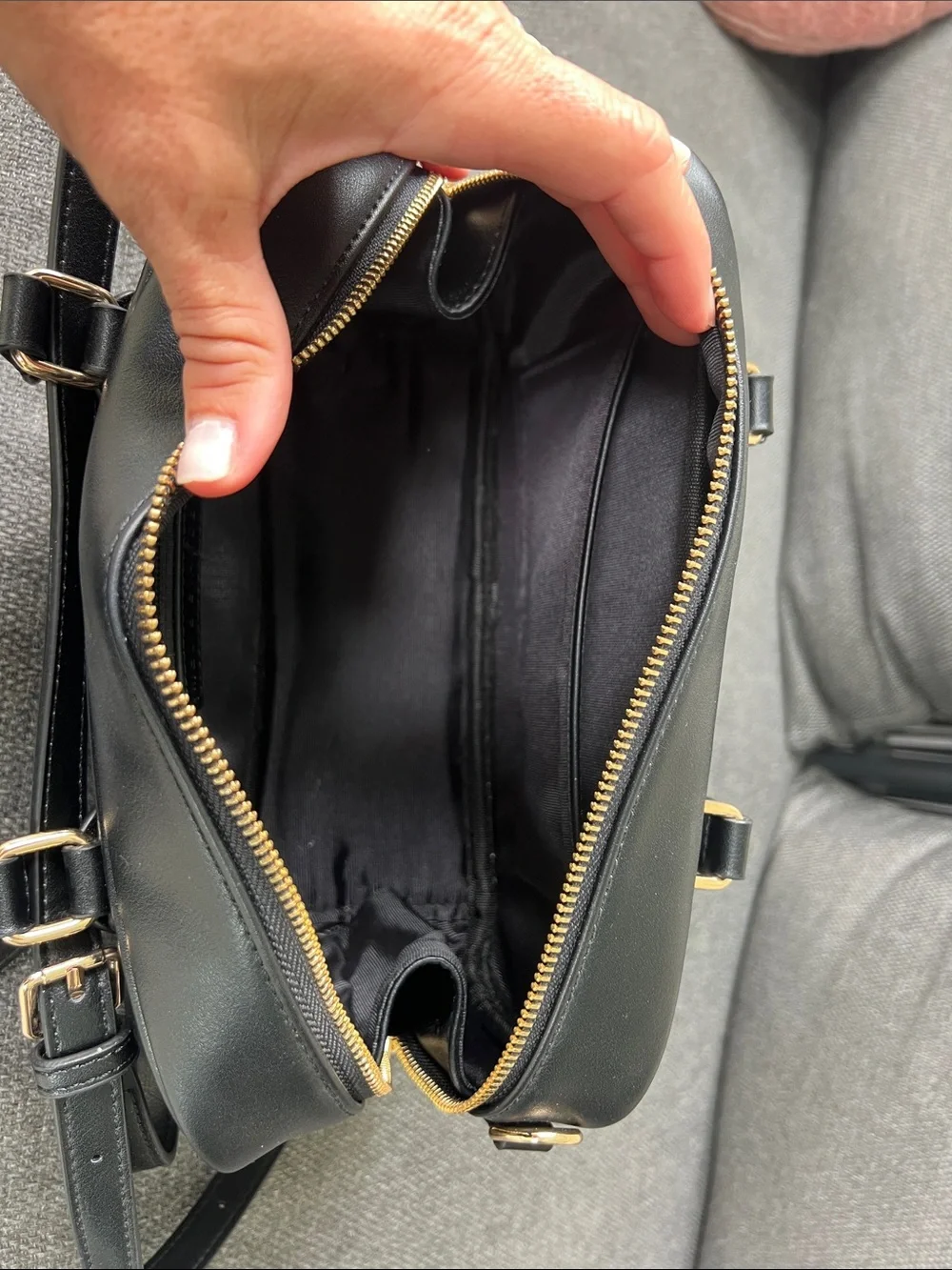 Melie Biiano Black Double-Handle Barrel Satchel with Gold-Tone Hardware